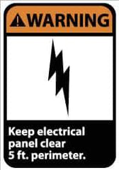 NMC - "Warning - Keep Electrical Panel Clear 5 Ft. Perimeter", 14" Long x 10" Wide, Rigid Plastic Safety Sign - Rectangle, 0.05" Thick, Use for Accident Prevention - Eagle Tool & Supply