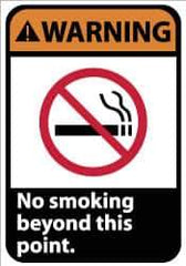 NMC - "Warning - No Smoking Beyond This Point", 14" Long x 10" Wide, Pressure-Sensitive Vinyl Safety Sign - Rectangle, 0.004" Thick, Use for Accident Prevention - Eagle Tool & Supply