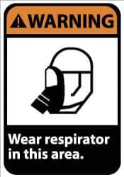 NMC - "Warning - Wear Respirator in This Area", 14" Long x 10" Wide, Rigid Plastic Safety Sign - Rectangle, 0.05" Thick, Use for Accident Prevention - Eagle Tool & Supply