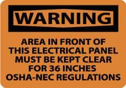 NMC - "Warning - Area in Front of This Electrical Panel Must Be Kept Clear for 36 Inches - OSHA-NEC Regulations", 10" Long x 14" Wide, Rigid Plastic Safety Sign - Rectangle, 0.05" Thick, Use for Accident Prevention - Eagle Tool & Supply