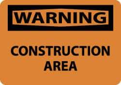 NMC - "Warning - Construction Area", 10" Long x 14" Wide, Rigid Plastic Safety Sign - Rectangle, 0.05" Thick, Use for Security & Admittance - Eagle Tool & Supply