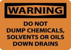 NMC - "Warning - Do Not Dump Chemicals, Solvents or Oils Down Drains", 10" Long x 14" Wide, Aluminum Safety Sign - Rectangle, 0.04" Thick, Use for Accident Prevention - Eagle Tool & Supply