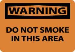 NMC - "Warning - Do Not Smoke in This Area", 10" Long x 14" Wide, Pressure-Sensitive Vinyl Safety Sign - Rectangle, 0.004" Thick, Use for Smoking Regulations - Eagle Tool & Supply
