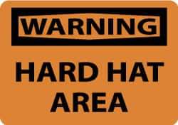 NMC - "Warning - Hard Hat Area", 10" Long x 14" Wide, Rigid Plastic Safety Sign - Rectangle, 0.05" Thick, Use for Accident Prevention - Eagle Tool & Supply