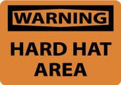 NMC - "Warning - Hard Hat Area", 10" Long x 14" Wide, Rigid Plastic Safety Sign - Rectangle, 0.05" Thick, Use for Accident Prevention - Eagle Tool & Supply