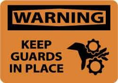 NMC - "Warning - Keep Guards in Place", 10" Long x 14" Wide, Rigid Plastic Safety Sign - Rectangle, 0.05" Thick, Use for Security & Admittance - Eagle Tool & Supply