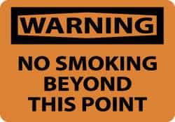 NMC - "Warning - No Smoking Beyond This Point", 10" Long x 14" Wide, Pressure-Sensitive Vinyl Safety Sign - Rectangle, 0.004" Thick, Use for Accident Prevention - Eagle Tool & Supply