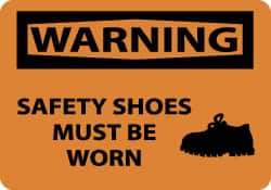NMC - "Warning - Safety Shoes Must Be Worn", 10" Long x 14" Wide, Rigid Plastic Safety Sign - Rectangle, 0.05" Thick, Use for Accident Prevention - Eagle Tool & Supply