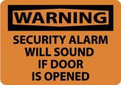 NMC - "Warning - Security Alarm Will Sound If Door Is Opened", 10" Long x 14" Wide, Rigid Plastic Safety Sign - Rectangle, 0.05" Thick, Use for Security & Admittance - Eagle Tool & Supply