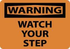 NMC - "Warning - Watch Your Step", 10" Long x 14" Wide, Pressure-Sensitive Vinyl Safety Sign - Rectangle, 0.004" Thick, Use for Accident Prevention - Eagle Tool & Supply