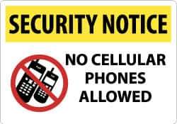 NMC - "Security Notice - No Cellular Phones Allowed", 14" Long x 20" Wide, Rigid Plastic Safety Sign - Rectangle, 0.05" Thick, Use for Security & Admittance - Eagle Tool & Supply
