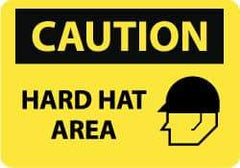 NMC - "Caution - Hard Hat Area", 14" Long x 20" Wide, Rigid Plastic Safety Sign - Rectangle, 0.05" Thick, Use for Accident Prevention - Eagle Tool & Supply