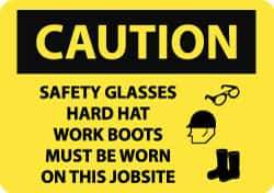 NMC - "Caution - Safety Glasses Hard Hat Work Boots Must Be Worn On This Jobsite", 20" Long x 28" Wide, Rigid Plastic Safety Sign - Rectangle, 0.05" Thick, Use for Accident Prevention - Eagle Tool & Supply