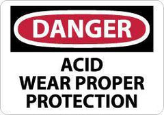 NMC - "Danger - Acid Wear Proper Protection", 10" Long x 14" Wide, Pressure-Sensitive Vinyl Safety Sign - Rectangle, 0.004" Thick, Use for Accident Prevention - Eagle Tool & Supply