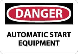 NMC - "Danger - Automatic Start Equipment", 10" Long x 14" Wide, Pressure-Sensitive Vinyl Safety Sign - Rectangle, 0.004" Thick, Use for Accident Prevention - Eagle Tool & Supply