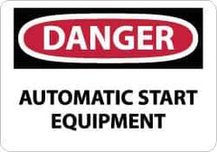 NMC - "Danger - Automatic Start Equipment", 10" Long x 14" Wide, Pressure-Sensitive Vinyl Safety Sign - Rectangle, 0.004" Thick, Use for Accident Prevention - Eagle Tool & Supply
