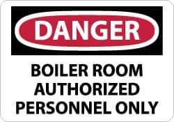 NMC - "Danger - Boiler Room - Authorized Personnel Only", 10" Long x 14" Wide, Pressure-Sensitive Vinyl Safety Sign - Rectangle, 0.004" Thick, Use for Security & Admittance - Eagle Tool & Supply