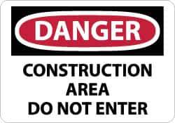 NMC - "Danger - Construction Area - Do Not Enter", 10" Long x 14" Wide, Pressure-Sensitive Vinyl Safety Sign - Rectangle, 0.004" Thick, Use for Security & Admittance - Eagle Tool & Supply