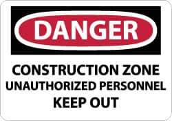 NMC - "Danger - Construction Site - Unauthorized Persons - Keep Out", 10" Long x 14" Wide, Pressure-Sensitive Vinyl Safety Sign - Rectangle, 0.004" Thick, Use for Security & Admittance - Eagle Tool & Supply