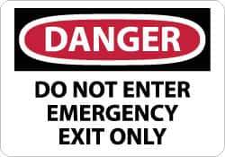 NMC - "Danger - Do Not Enter - Emergency Exit Only", 10" Long x 14" Wide, Pressure-Sensitive Vinyl Safety Sign - Rectangle, 0.004" Thick, Use for Security & Admittance - Eagle Tool & Supply