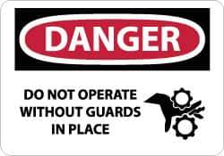 NMC - "Danger - Do Not Operate without Guards in Place", 10" Long x 14" Wide, Pressure-Sensitive Vinyl Safety Sign - Rectangle, 0.004" Thick, Use for Accident Prevention - Eagle Tool & Supply