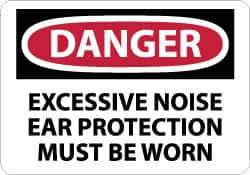 NMC - "Danger - Excessive Noise - Ear Protection Must Be Worn", 10" Long x 14" Wide, Pressure-Sensitive Vinyl Safety Sign - Rectangle, 0.004" Thick, Use for Accident Prevention - Eagle Tool & Supply