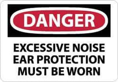 NMC - "Danger - Excessive Noise - Ear Protection Must Be Worn", 10" Long x 14" Wide, Pressure-Sensitive Vinyl Safety Sign - Rectangle, 0.004" Thick, Use for Accident Prevention - Eagle Tool & Supply