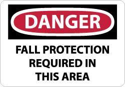 NMC - "Danger - Fall Protection Required in This Area", 10" Long x 14" Wide, Pressure-Sensitive Vinyl Safety Sign - Rectangle, 0.004" Thick, Use for Accident Prevention - Eagle Tool & Supply