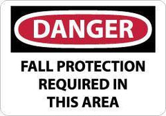 NMC - "Danger - Fall Protection Required in This Area", 10" Long x 14" Wide, Pressure-Sensitive Vinyl Safety Sign - Rectangle, 0.004" Thick, Use for Accident Prevention - Eagle Tool & Supply
