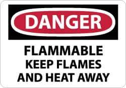 NMC - "Danger - Flammable - Keep Flames and Heat Away", 10" Long x 14" Wide, Pressure-Sensitive Vinyl Safety Sign - Rectangle, 0.004" Thick, Use for Hazardous Materials - Eagle Tool & Supply