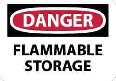 NMC - "Danger - Flammable Storage", 10" Long x 14" Wide, Pressure-Sensitive Vinyl Safety Sign - Rectangle, 0.004" Thick, Use for Hazardous Materials - Eagle Tool & Supply