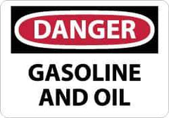 NMC - "Danger - Gasoline and Oil", 10" Long x 14" Wide, Pressure-Sensitive Vinyl Safety Sign - Rectangle, 0.004" Thick, Use for Hazardous Materials - Eagle Tool & Supply