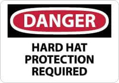 NMC - "Danger - Hard Hat Protection Required", 10" Long x 14" Wide, Pressure-Sensitive Vinyl Safety Sign - Rectangle, 0.004" Thick, Use for Accident Prevention - Eagle Tool & Supply