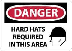 NMC - "Danger - Hard Hats Required in This Area", 10" Long x 14" Wide, Pressure-Sensitive Vinyl Safety Sign - Rectangle, 0.004" Thick, Use for Accident Prevention - Eagle Tool & Supply