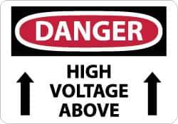 NMC - "Danger - High Voltage Above", 10" Long x 14" Wide, Pressure-Sensitive Vinyl Safety Sign - Rectangle, 0.004" Thick, Use for Accident Prevention - Eagle Tool & Supply