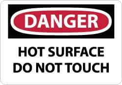 NMC - "Danger - Hot Surface - Do Not Touch", 10" Long x 14" Wide, Pressure-Sensitive Vinyl Safety Sign - Rectangle, 0.004" Thick, Use for Accident Prevention - Eagle Tool & Supply