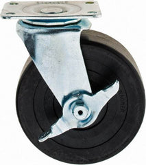 E.R. Wagner - 5" Diam x 2" Wide x 6" OAH Top Plate Mount Swivel Caster with Brake - Hard Rubber, 450 Lb Capacity, 2-3/4 x 3-3/4" Plate - Eagle Tool & Supply