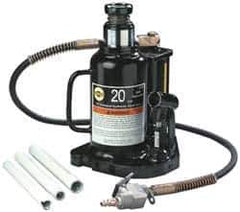 Omega Lift Equipment - 20 Ton Capacity Air-Actuated Bottle Jack - 9-3/4" to 18-3/4" High, 6" Piston Stroke, 3-7/8" Screw Length, 2" Screw Diam, 2" Plunger Diam, 7-1/4" Wide Base - Eagle Tool & Supply