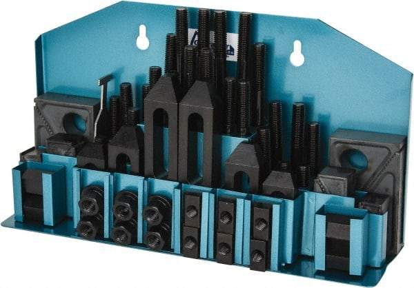 Gibraltar - 52 Piece Fixturing Step Block & Clamp Set with 25mm Step Block, 12mm T-Slot, M10x1.5 Stud Thread - 19mm Nut Width, 80, 110, 125, 150, 175 & 200mm Stud Lengths - Eagle Tool & Supply