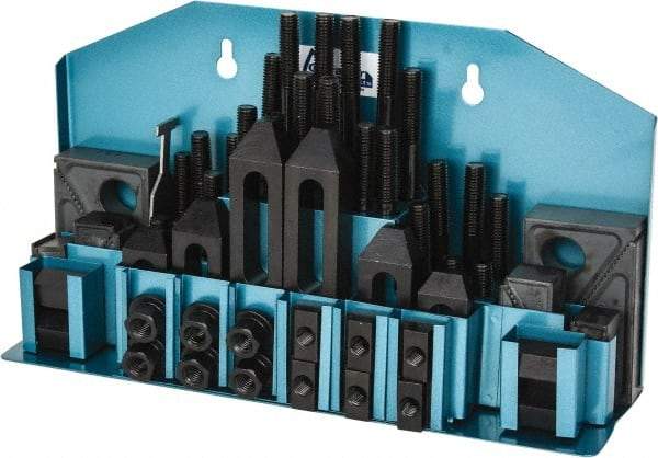 Gibraltar - 52 Piece Fixturing Step Block & Clamp Set with 25mm Step Block, 14mm T-Slot, M12x1.75 Stud Thread - 22mm Nut Width, 80, 110, 125, 150, 175 & 200mm Stud Lengths - Eagle Tool & Supply