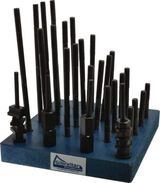 Gibraltar - 38 Piece, 3/8-16 Stud, 7/16" T Slot, T Nut & Stud Kit - 11/16" T-Slot Nut Width, 3, 4, 5, 6, 7, 8" Stud Lengths - Eagle Tool & Supply