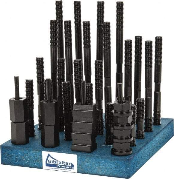 Gibraltar - 38 Piece, 1/2-13 Stud, 9/16" T Slot, T Nut & Stud Kit - 7/8" T-Slot Nut Width, 3, 4, 5, 6, 7, 8" Stud Lengths - Eagle Tool & Supply