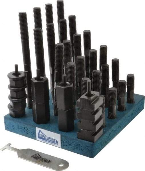 Gibraltar - 38 Piece, 5/8-11 Stud, 3/4" T Slot, T Nut & Stud Kit - 1-1/4" T-Slot Nut Width, 3, 4, 5, 6, 7, 8" Stud Lengths - Eagle Tool & Supply