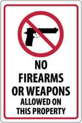 NMC - "No Firearms or Weapons Allowed On This Property", 18" Long x 12" Wide, Pressure-Sensitive Vinyl Safety Sign - Rectangle, 0.004" Thick, Use for Security & Admittance - Eagle Tool & Supply