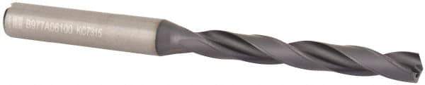 Kennametal - 6.1mm 140° Solid Carbide Jobber Drill - TiAlN Finish, Right Hand Cut, Spiral Flute, Straight Shank, 91mm OAL, Standard Point - Eagle Tool & Supply