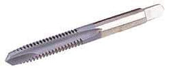 Made in USA - M14x1.50 Metric Fine, 3 Flute, Chrome Finish, High Speed Steel Spiral Point Tap - Plug Chamfer, Right Hand Thread, 3-19/32" OAL, 1-21/32" Thread Length, 0.429" Shank Diam - Exact Industrial Supply