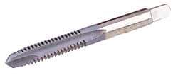 Made in USA - M14x2.00 Metric Coarse, 3 Flute, Chrome Finish, High Speed Steel Spiral Point Tap - Plug Chamfer, Right Hand Thread, 3-19/32" OAL, 1-21/32" Thread Length, 0.429" Shank Diam - Exact Industrial Supply