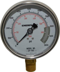 Enerpac - 0 to 10,000 psi Pressure Rating, 1/2 NPTF Gauge Connection, Hydraulic Pressure Dry Gage - 4" Face Diam - Eagle Tool & Supply