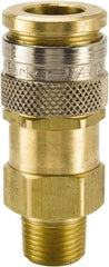 Parker - 3/8-18 Male NPTF European High Flow Pneumatic Hose Coupler - Brass, 3/8" Body Diam - Eagle Tool & Supply