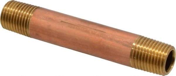 Merit Brass - 3" Long, 1/4" Pipe Threaded Brass Pipe Nipple - BSPT Thread, Red Brass - Eagle Tool & Supply